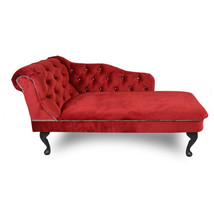 Regent Handmade Tufted Red Malta Velvet Chaise Longue Bedroom Accent Chair - £223.81 GBP+