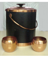Vintage Ice Bucket Coppercraft Leather w Copper Ice Pail &amp; Cups Serving Set - $35.99