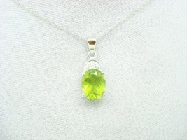 14k White Gold Genuine Natural Peridot and Diamond Pendant Jewelry (#J2349) - $430.65
