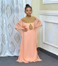 Peach Georgette Party Gown Stylish  Kaftan Long Moroccan Kids Dress NEW ... - £48.11 GBP
