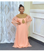 Peach Georgette Party Gown Stylish  Kaftan Long Moroccan Kids Dress NEW ... - £48.15 GBP