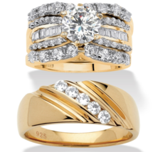 Round Cz Wedding Engagement 4 Gp Ring Set 18K Gold Sterling Silver 6 7 8 9 10 - £224.18 GBP