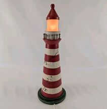 Coastal Lighthouse Lamp 17&quot; Wood Red White Stripe Nautical Decor Accent ... - €22,01 EUR