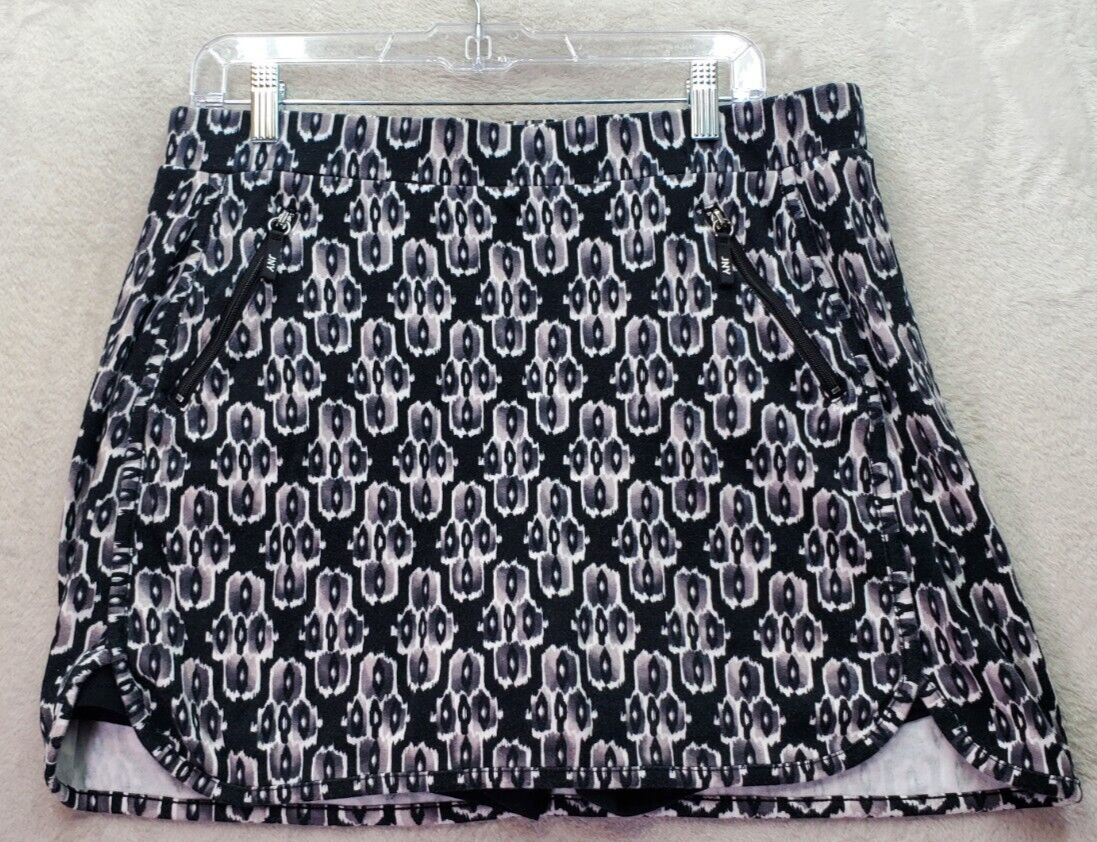 Jones New York A Line Skort Women&#39;s L Black Geometric Lined Elastic Wais... - $20.26