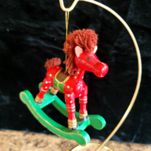 Red Wooden Rocking Horse Christmas Ornament Yarn Mane and Tail Russ Taiwan - £6.32 GBP