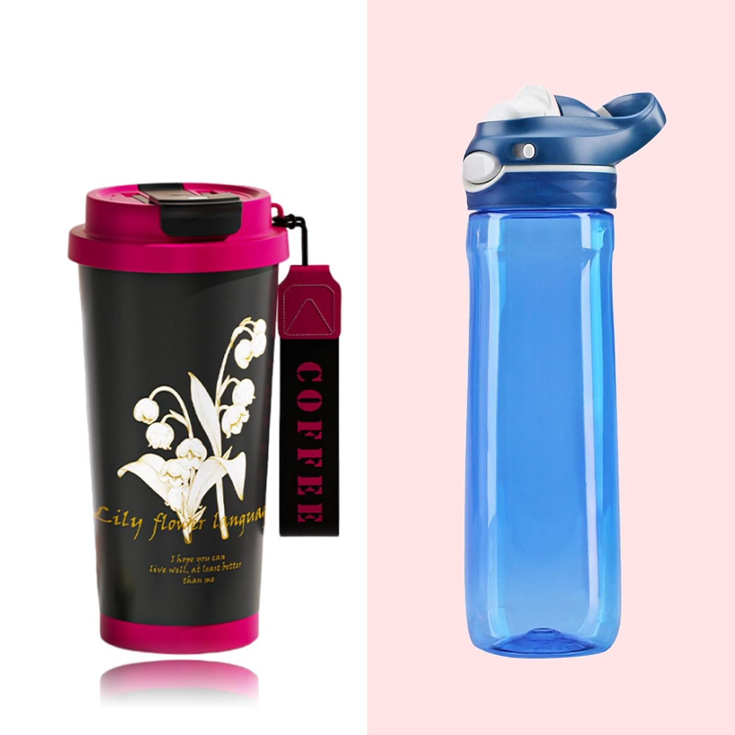 2-Pack Black&Red Insulated Water Bottle & Blue Water Bottle, 17Oz Coffee Cup Vac