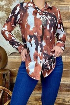Cow printed long sleeve button up top - £31.31 GBP