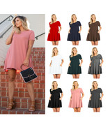 Womens Casual Short Sleeve Loose Tunic Shirt Swing Dress Top - $23.25 CAD