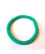 Handmade Turquoise Green Faceted Beaded Crochet Bangle Nepal Style Bracelet - $31.45 CAD
