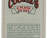 Cookie&#39;s A Place to Eat Menu 1995 Theodosia Ozark County Missouri  - $17.87