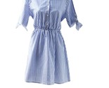 Unbranded Missy  Striped  Lapel Collar Button Down Dress Size Large Blue... - £12.45 GBP
