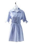 Unbranded Missy  Striped  Lapel Collar Button Down Dress Size Large Blue... - £12.62 GBP