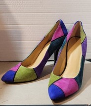 Nine West Boogie Down Shoes Heels Shoes Blue Pink Green Sz US 9.5M Faux Suede  - £19.94 GBP