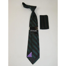 Men's Stacy Adams Tie and Hankie Set Woven Silky Fabric #Stacy52 Green Stripe image 2