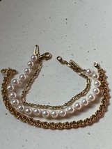 Lot of Various Types of Goldtone Chain &amp; Faux White Pearl Bead Bracelet – 6.75 t - £11.70 GBP