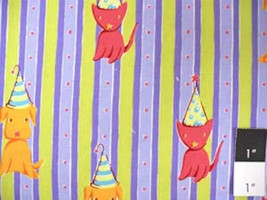 Felicity MIller Cat &amp; Dog Stripe Lime Fabric By Yard - £18.32 GBP