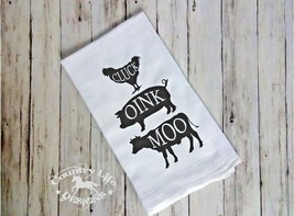 Flour Sack, Tea Kitchen Towel - Cluck Oink Moo Chicken Pig Cow - £6.76 GBP