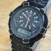 VTG Timex Analog Digital Quartz Watch Men Black Rotating Bezel~For Parts Repair - £21.40 GBP