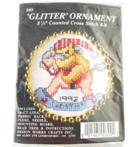 Design Works Cross Stitch Kit Glitter Ornament Bear Hugging Rocking Horse - $15.40