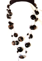 Multistrand Black and Copper Glass Beaded Necklace Women&#39;s Jewelry Adjustable - £11.99 GBP