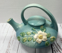 Roseville White Rose Blue Azure Teapot With Lid 1940&#39;s - READ - £76.40 GBP