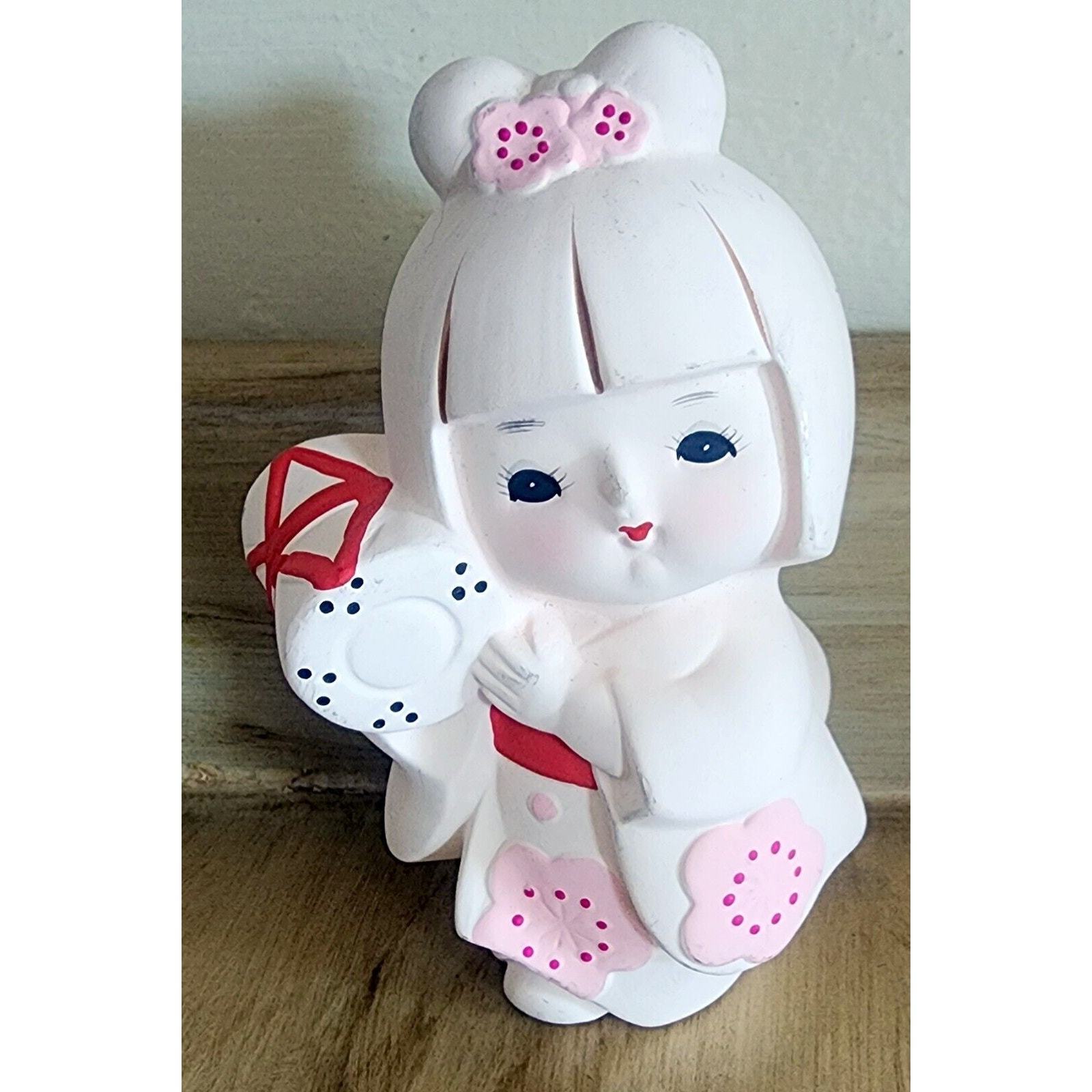 Vintage Japanese Hakata Bisque Doll Pink Floral Kimono Carrying Drum Jap... - $7.19