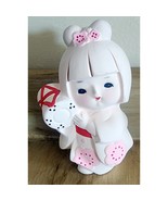Vintage Japanese Hakata Bisque Doll Pink Floral Kimono Carrying Drum Jap... - $7.19