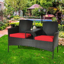 Modern Patio Conversation Set with Built-in Coffee Table and Cushions -Red - £154.16 GBP