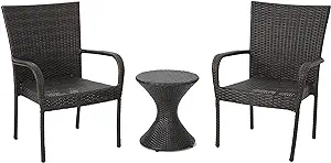 Christopher Knight Home Newport Outdoor Wicker Chat Set with Stacking Ch... - £268.67 GBP