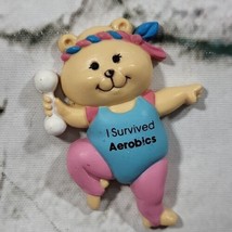 Teddy Bear Vintage Russ I Survived Aerobics Refrigerator Fridge Magnet  - £9.33 GBP