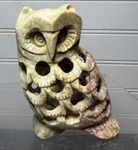 Hand Carved Owl Soapstone with Baby Owl Inside Figurine Sculpture Statue... - $15.00