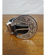 Chico&#39;s Black Leather Belt Rhinestone Studded Embossed Buckle Women&#39;s Me... - $15.85