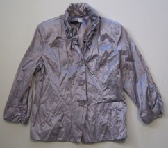 Chico&#39;s Lightweight Jacket Size 2 (M 14) Purple Long Sleeve Ruffled Wrinkle Fab - £11.50 GBP