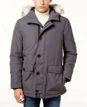 $149 Mens Alfani Faux Fur Hooded Insulated Grey Parka Jacket, Large - £54.48 GBP
