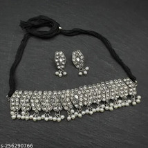 Oxidised Silver Plated Jewelry Stone Party Wear Set Adjustable Kundan Antique c - £3.92 GBP