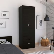 FM FURNITURE Alabama Armoire with Large Cabinet and 2 Drawers, Black Wenge - £212.95 GBP+