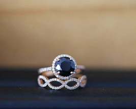 1.75Ct Round Cut Black Diamond Exclusive Bridal Ring Set 14K Rose Gold Finish - £72.18 GBP