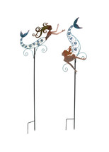 Colorful Metal Swimming Mermaid Garden Stake Set of 2 With Faceted Bead Accents - £39.80 GBP