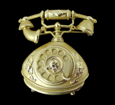 Vintage Rotary Telephone Brooch with Ringing Phone Sound Gold AJC Pin Works - £14.00 GBP