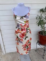 Vera Wang Floral 100% Silk Midi Cowl Slip Dress Gown y2k Ruched Bias 10 ... - $103.98 CAD