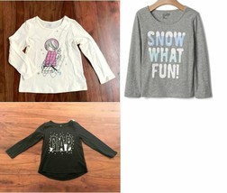 New Gap Kids Girls Cream Gray Black Graphic Snow Winter Long Sleeve T-sh... - $14.95