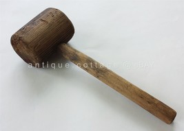 Antique 12.15&quot; Wood Mallet Tool Hand Carved Whittled Primitive Hammer Masher - £33.27 GBP