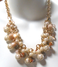 Vintage Signed Talbots Faux Pearl Crystal &amp; Rhinestone Cluster Necklace  22&quot; - £34.84 GBP