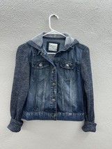 Mudd Womens Jacket Size XS Button Up Denim Hoodie Sweatshirt Long Sleeve - $23.00