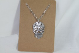 Necklace (New) Sugar Skull - Sliver Skull &amp; Chain 20&quot; - £8.70 GBP