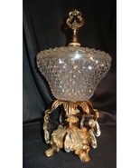 Vintage Crystal Compote Candy Dish Lidded Pedestal 7 Tear Drop Prisms - £99.91 GBP