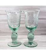 2-Green Water Goblets 7.5&quot; Grape Vine Pattern  - £13.42 GBP