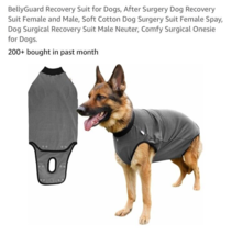 BELLYGUARD AFTER SURGERY DOG RECOVERY ONE PIECE GRAY SIZE XXL SOFT COTTON - $276.64 MXN