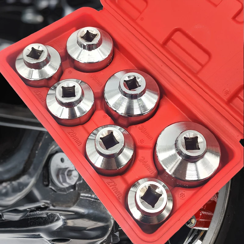 7-Piece Oil Filter Socket Set Wrench Kit - Automotive Removal Tool 24mm, 27mm, - £36.86 GBP