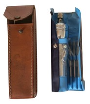 Silver Tone Multi Tool Kit Flashlight/ Screw Driver 4 Bits- Leather Case - £15.98 GBP